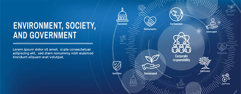 Environment and Social Government Icon Set and Web Header Banner with ESG ideas